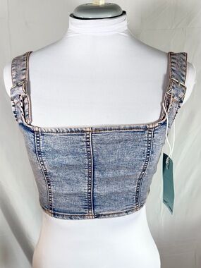 Love Trends Light Wash Denim Cropped Dungaree Top